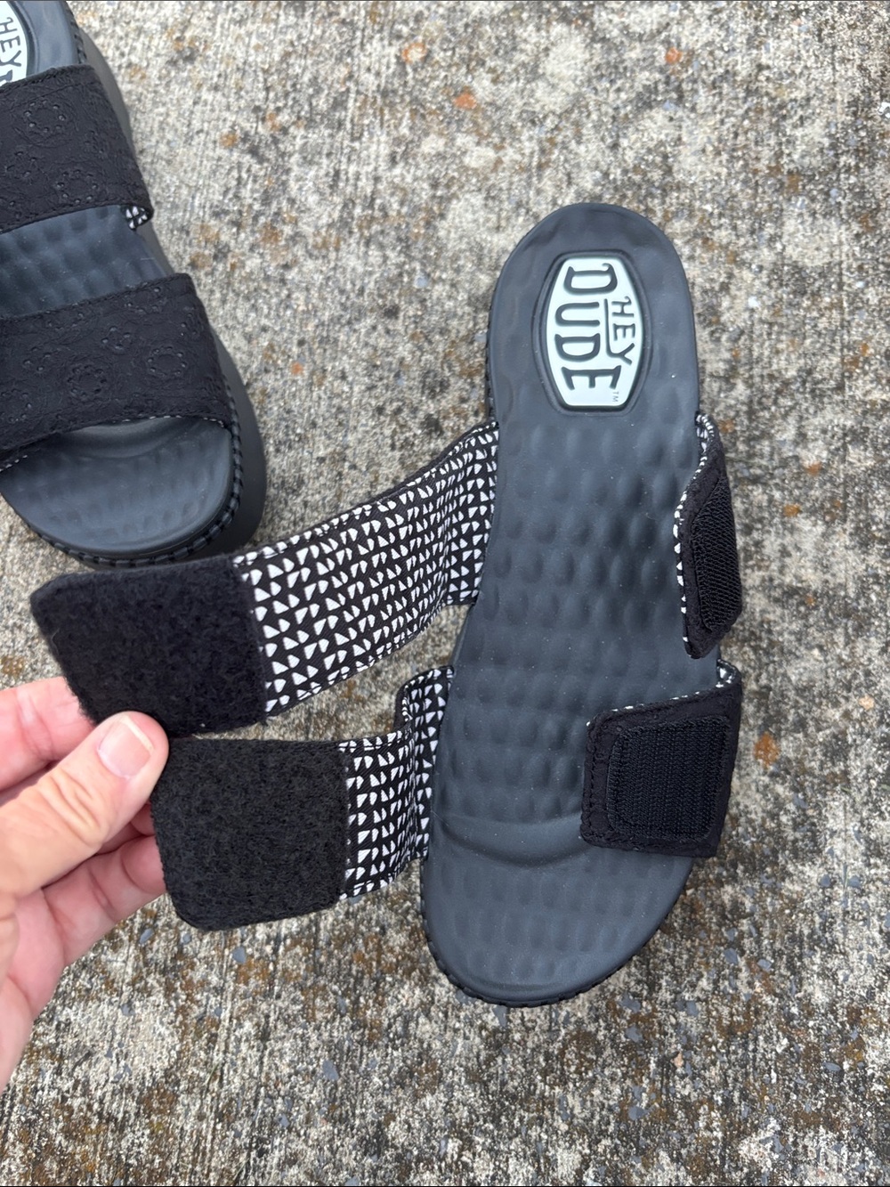 Hey Dude  Black Double-Strap Slide Sandals with Lace Detail Ladies NWT - Picture 2 of 10